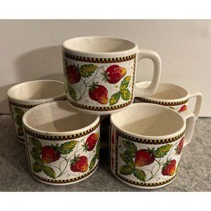 6 Vintage Stackable Strawberry Themed Mugs, Great For Display  # 1760